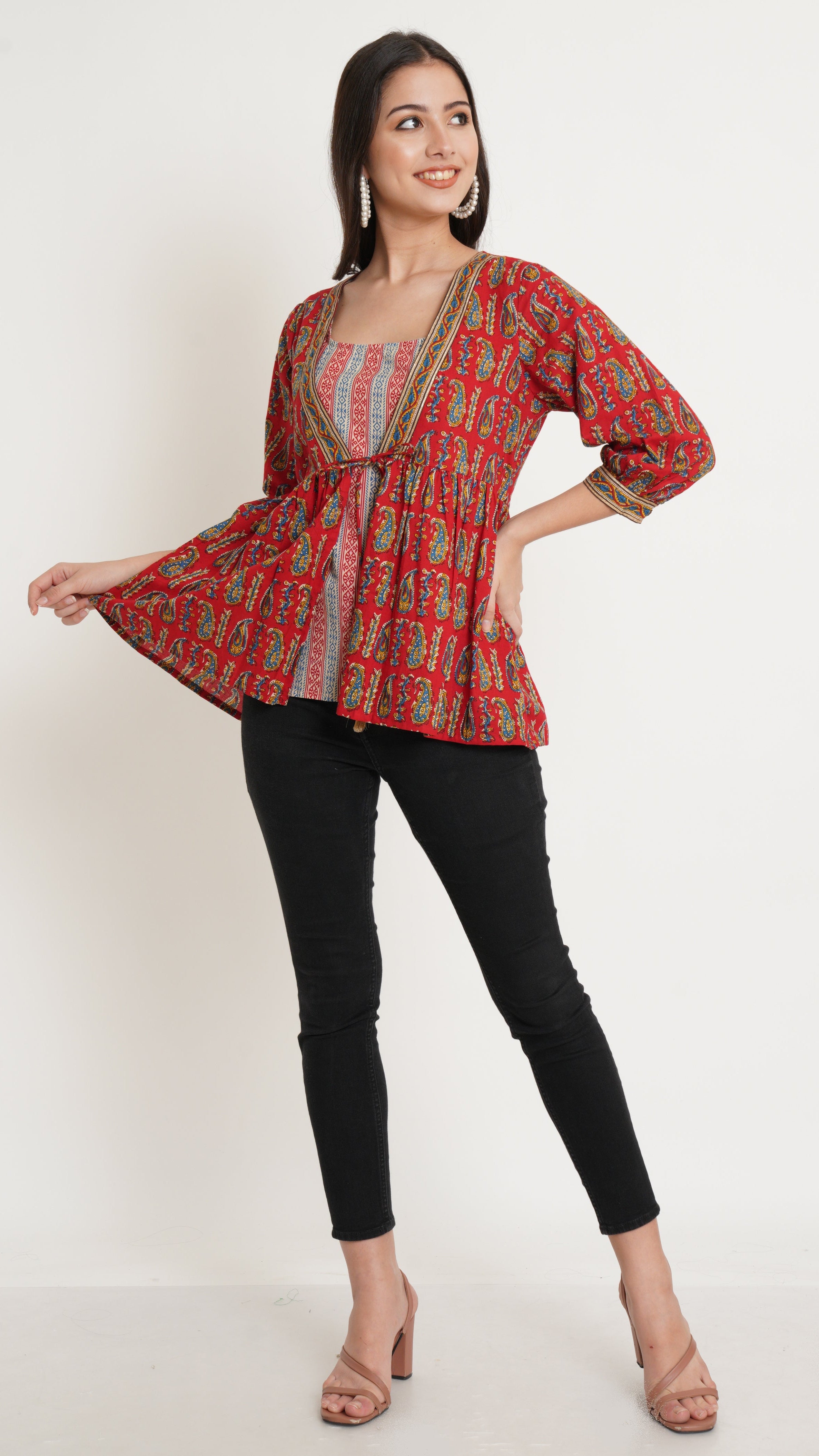 Rajasthani Style Cotton Jacket Top with Strappy Inner for Women