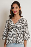 Handgemachtes Jaipuri Baumwolltop mit Schleife für Damen