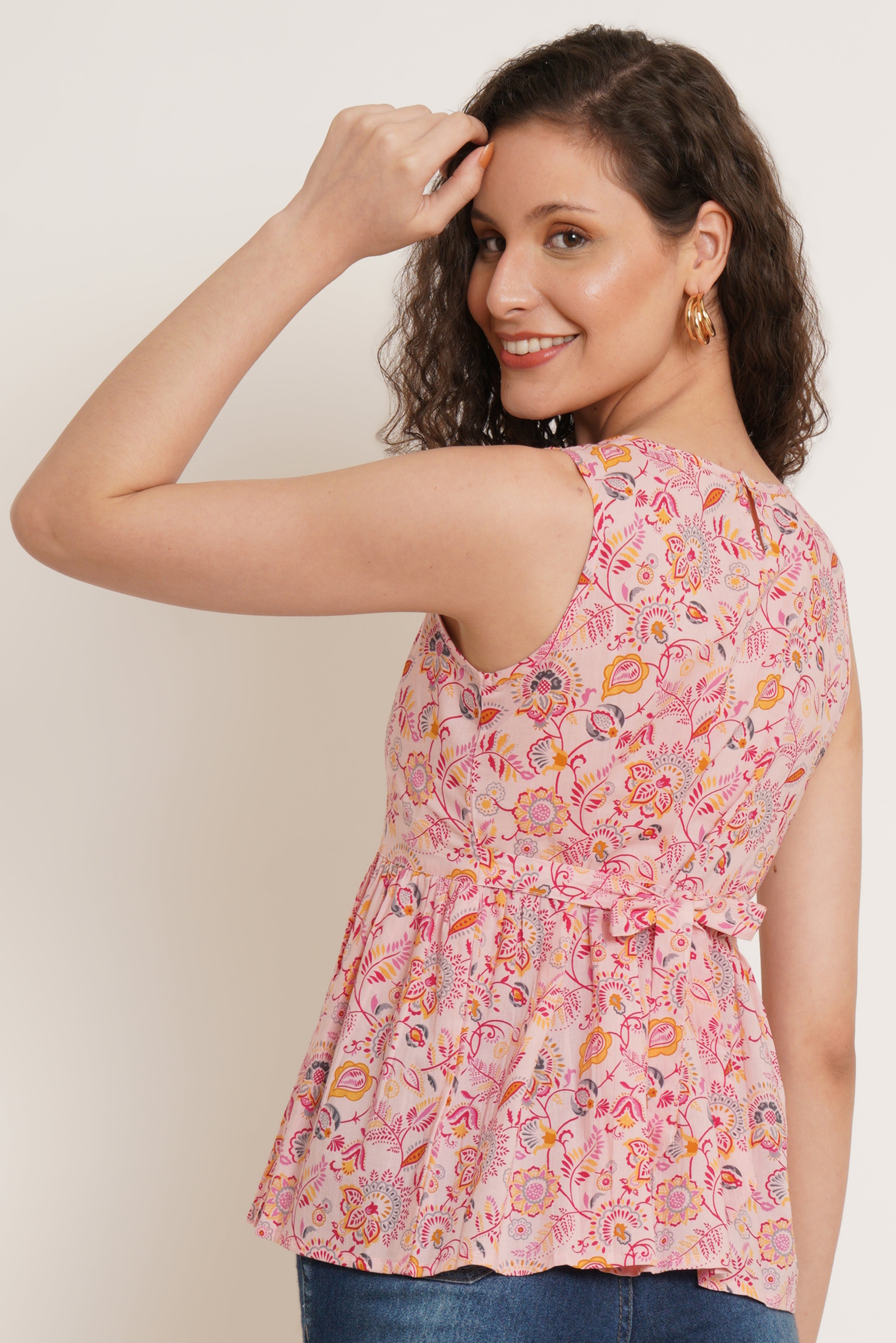 Pink Sleeveless Cotton Top For Women