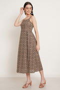 Robe mi-longue évasée en coton zigzag pour femme