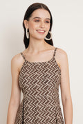 Robe mi-longue évasée en coton zigzag pour femme