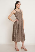 Robe mi-longue évasée en coton zigzag pour femme