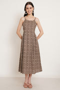 Robe mi-longue évasée en coton zigzag pour femme
