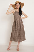 Robe mi-longue évasée en coton zigzag pour femme
