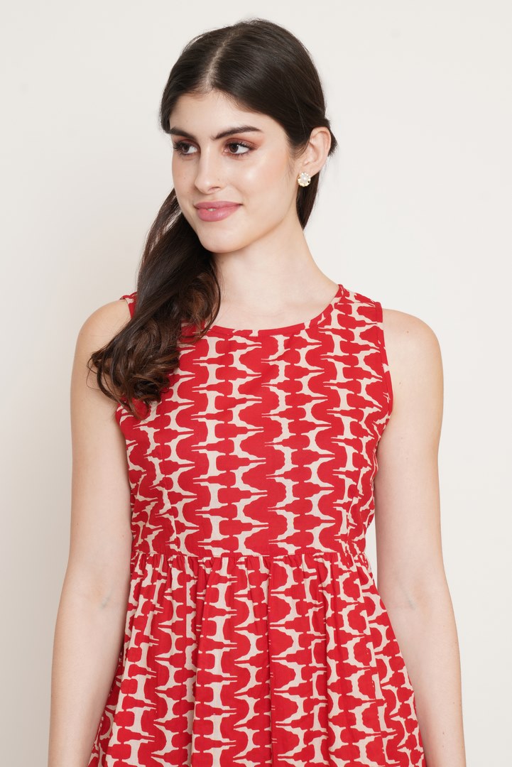 Sanganeri Patterned Cotton Peplum Top and Palazzo Set for Women