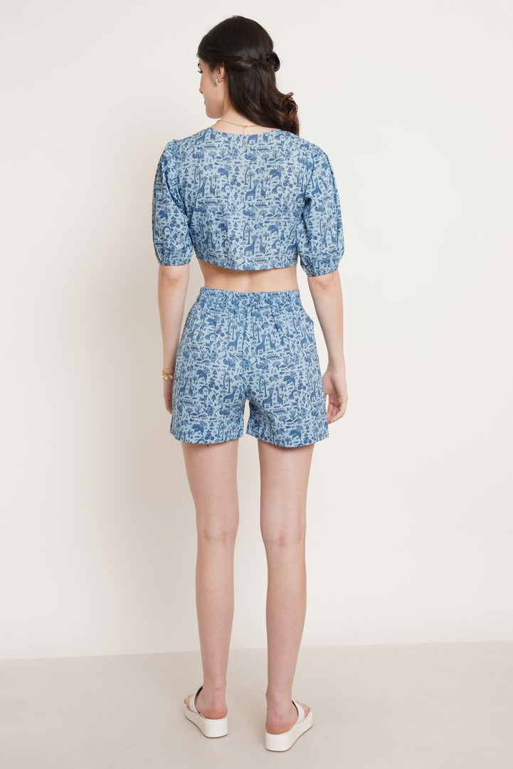 Printed Cotton Top and Shorts Co-Ord Set For Women