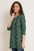 Kurti court en coton à zigzag géométrique vert pour femme
