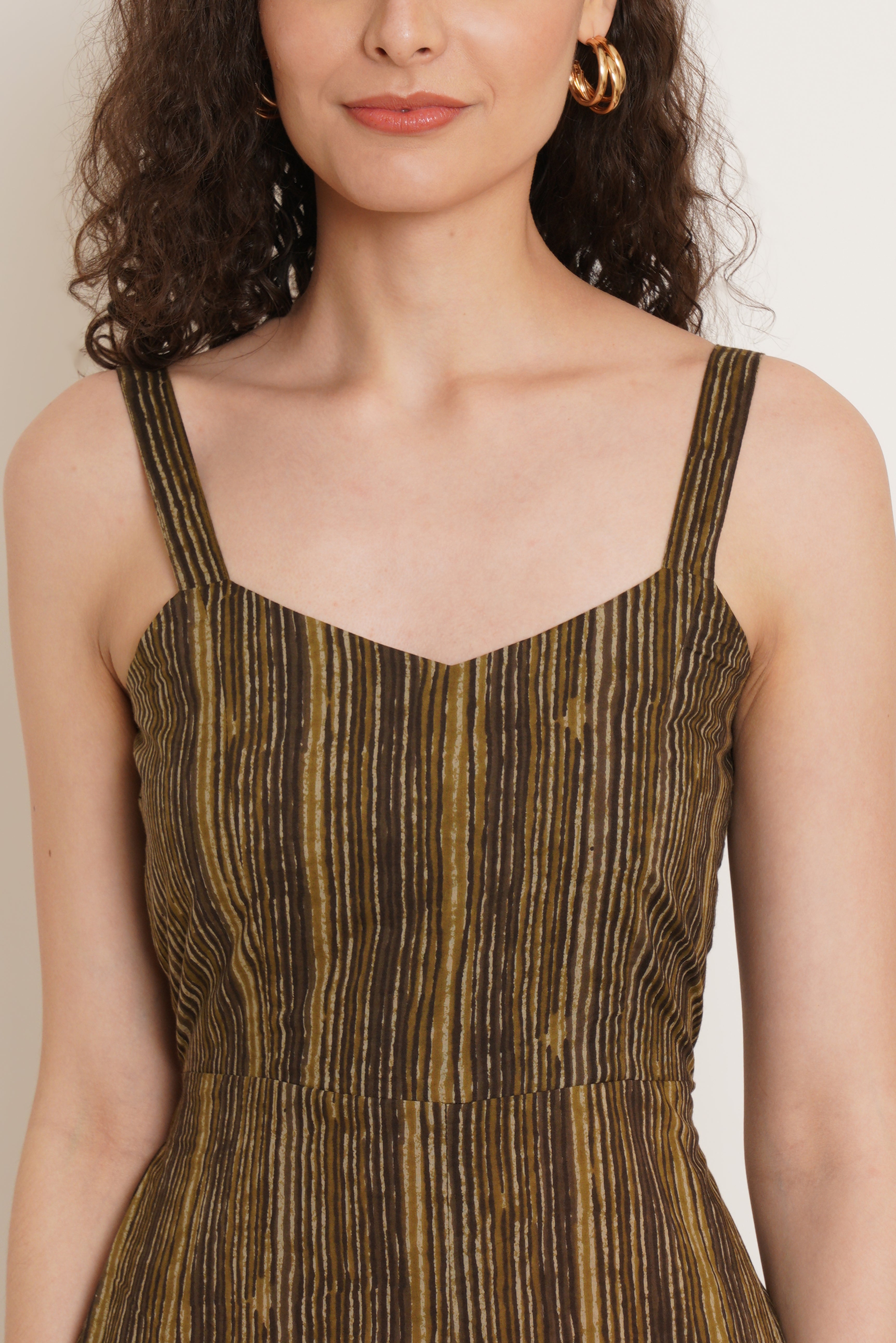 Brown Vertical Stripes Jumpsuit For Women