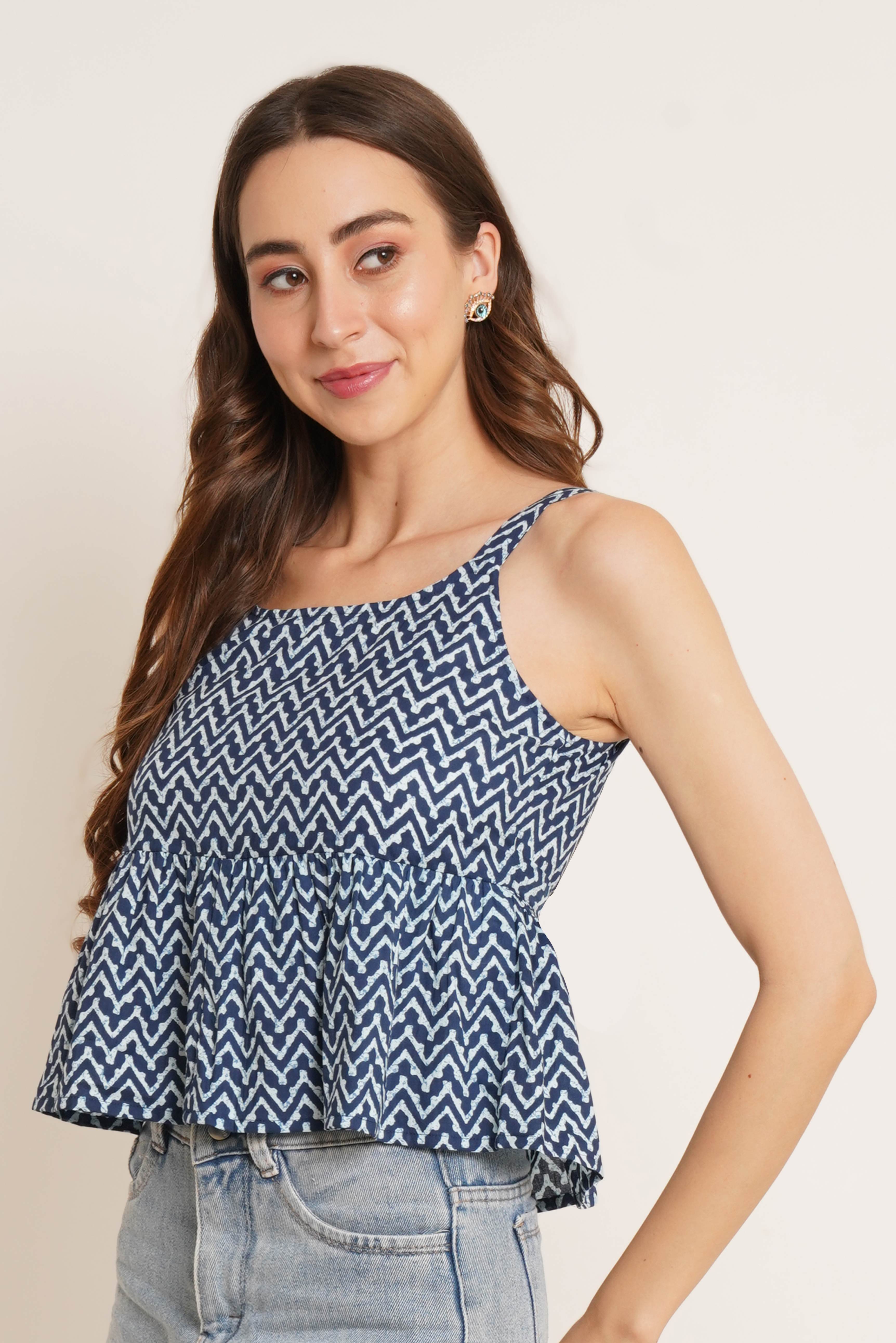 Handcrafted Jaipuri Cotton Peplum Crop Top for Women