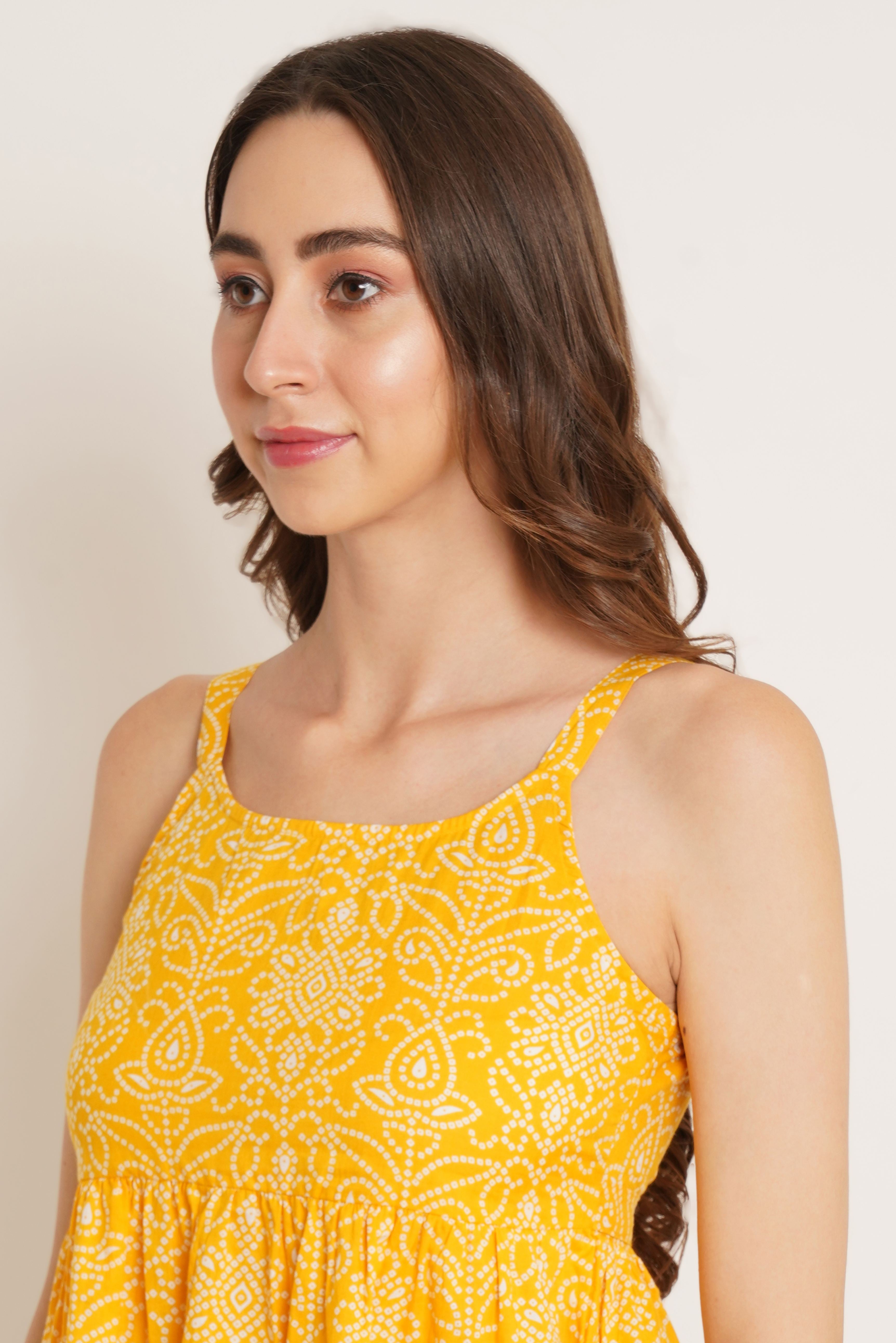 Trägertop aus Baumwolle mit Ikat-Print und Taillengürtel für Damen