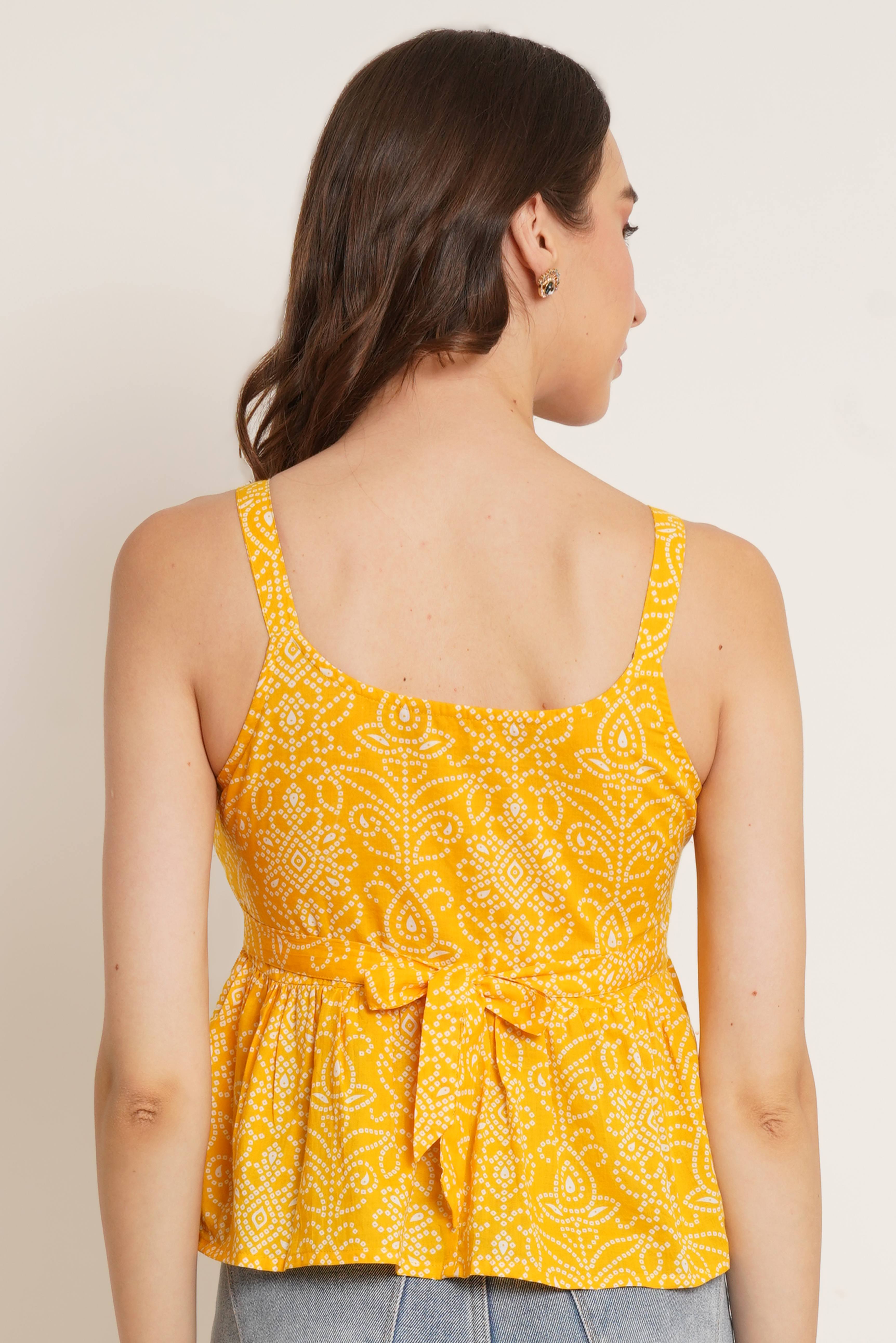 Trägertop aus Baumwolle mit Ikat-Print und Taillengürtel für Damen