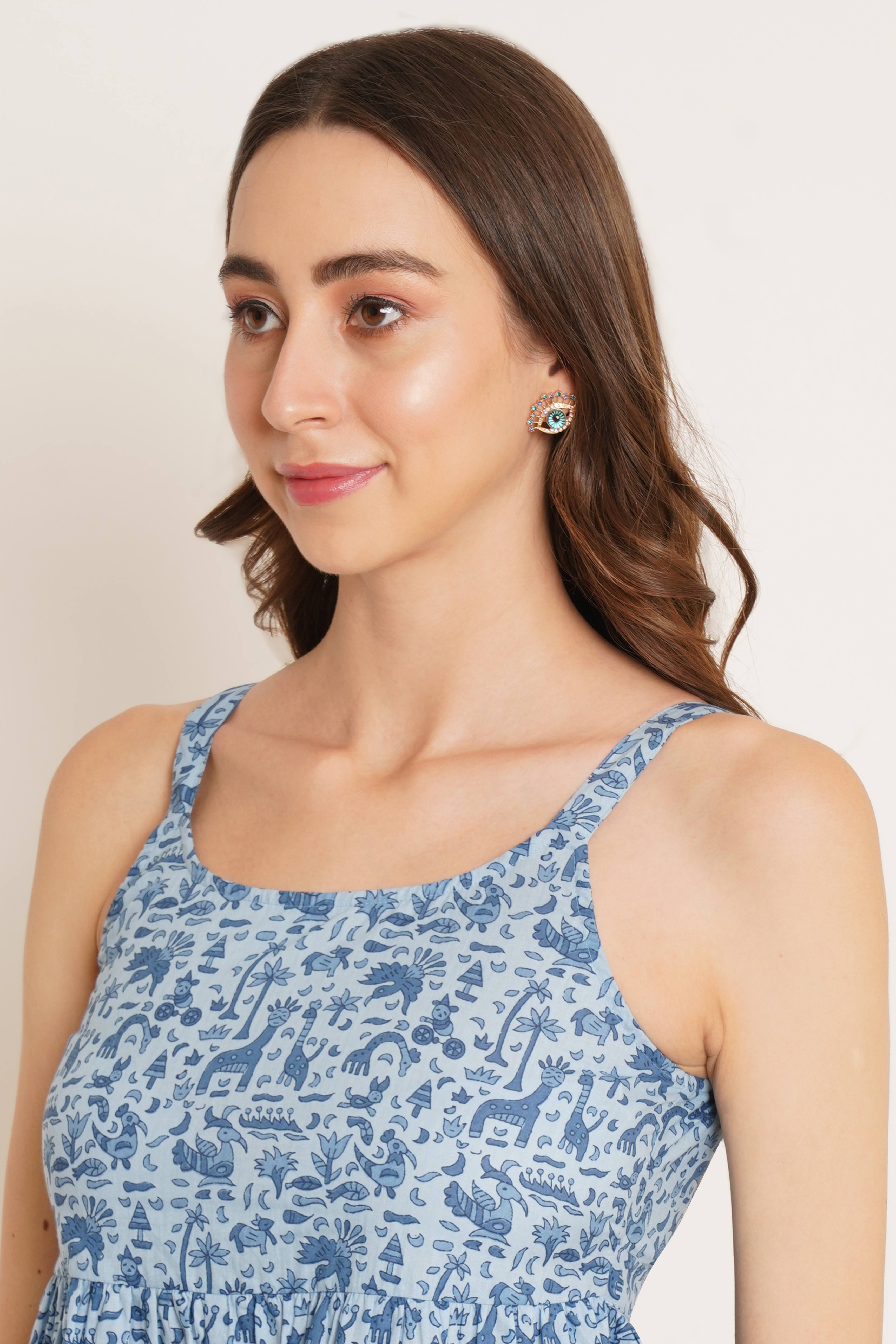 Jaipuri Cotton Printed Peplum Crop Top – Sleeveless & Lightweight for Women