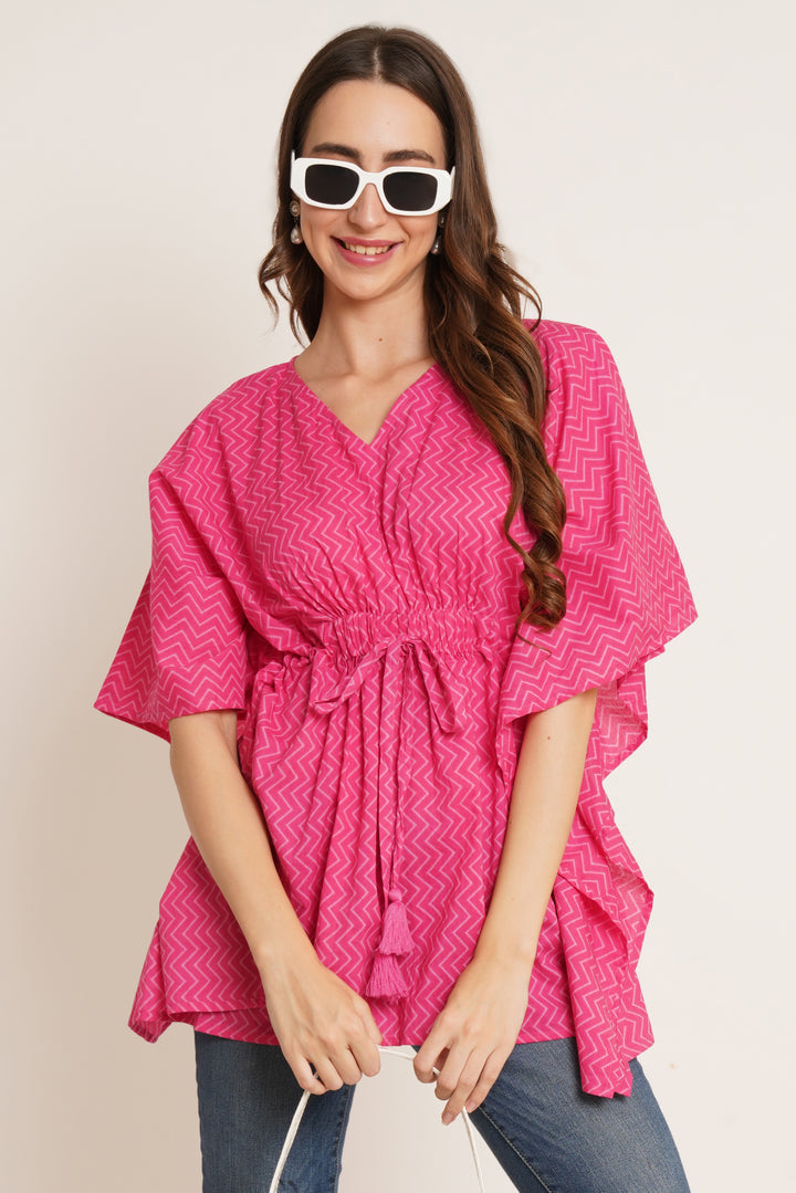 Longline Chevron Print Cotton Kaftan Top For Women