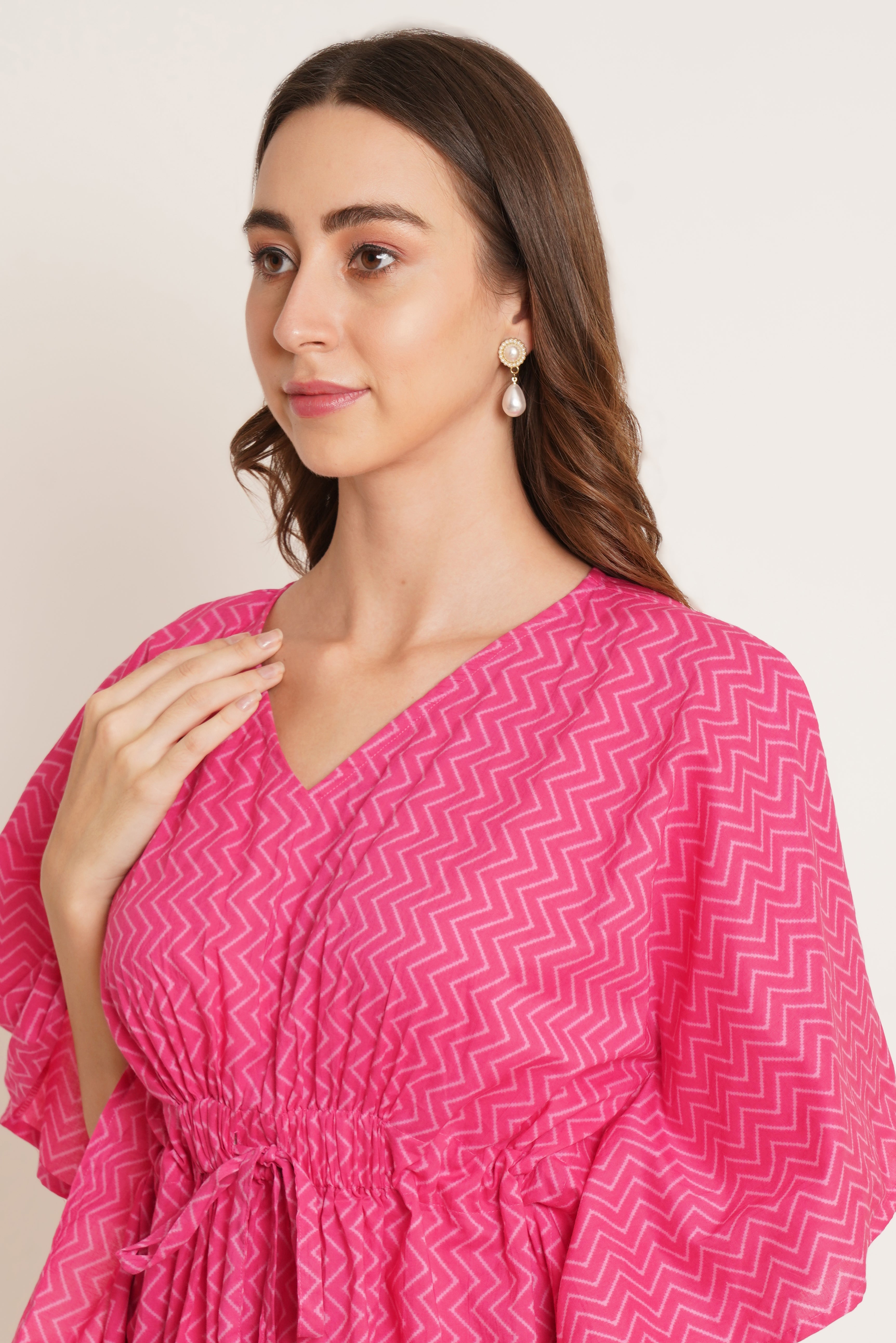 Longline Chevron Print Cotton Kaftan Top For Women