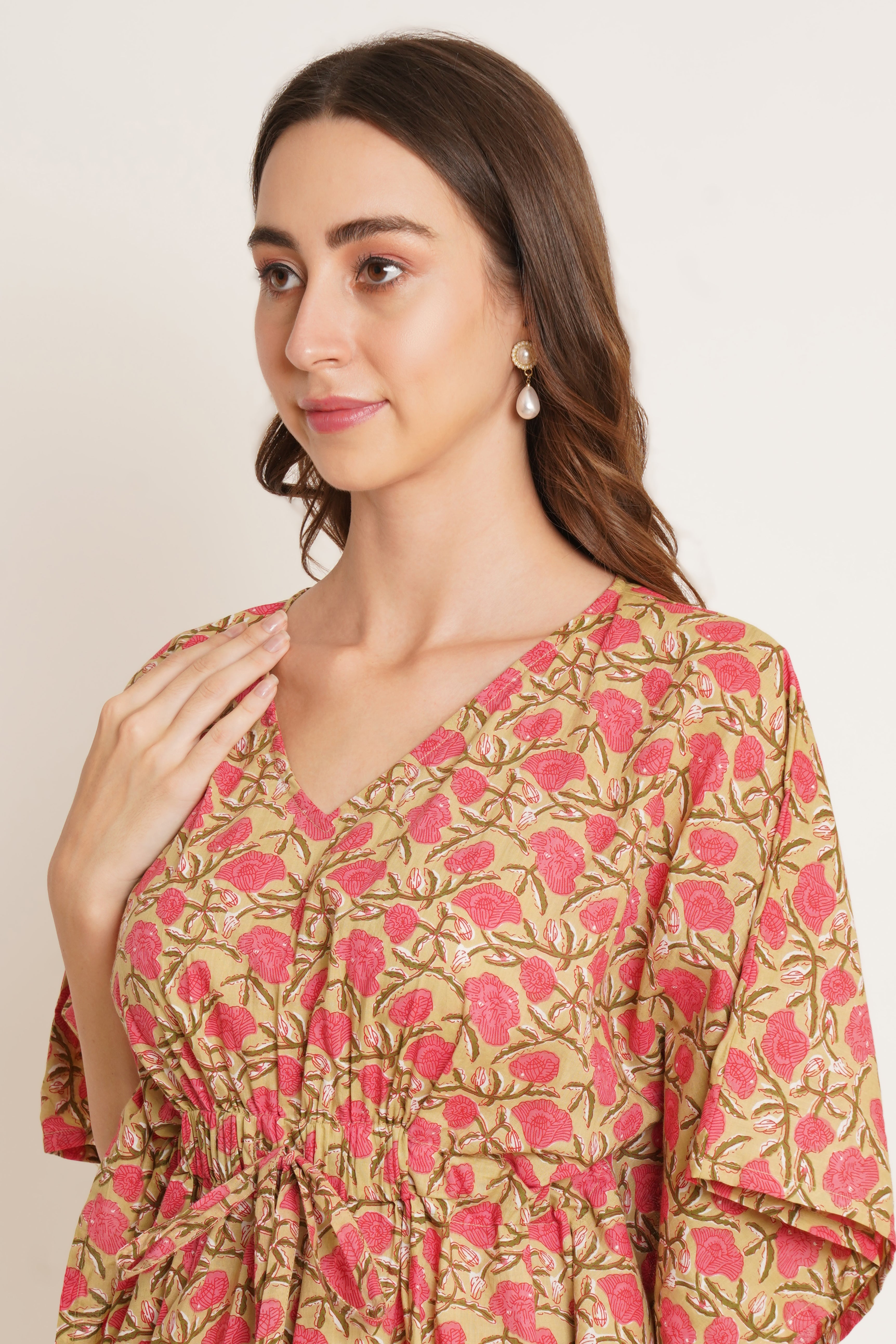 Jaipuri Cotton Floral Kaftan Top For Women