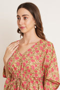 Jaipuri-Baumwoll-Kaftan-Top mit Blumenmuster für Damen