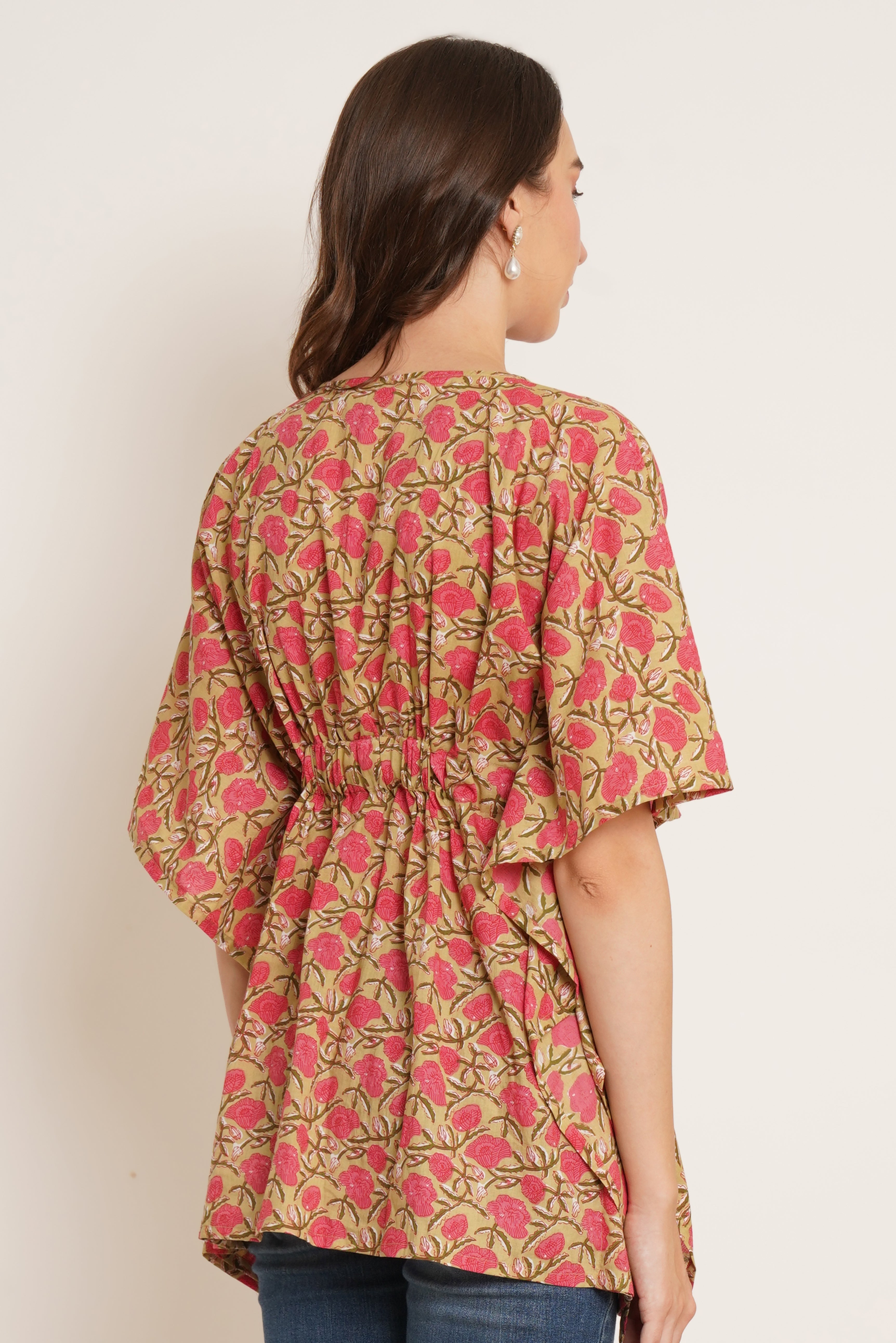 Jaipuri Cotton Floral Kaftan Top For Women