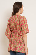 Jaipuri-Baumwoll-Kaftan-Top mit Blumenmuster für Damen