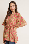 Jaipuri-Baumwoll-Kaftan-Top mit Blumenmuster für Damen
