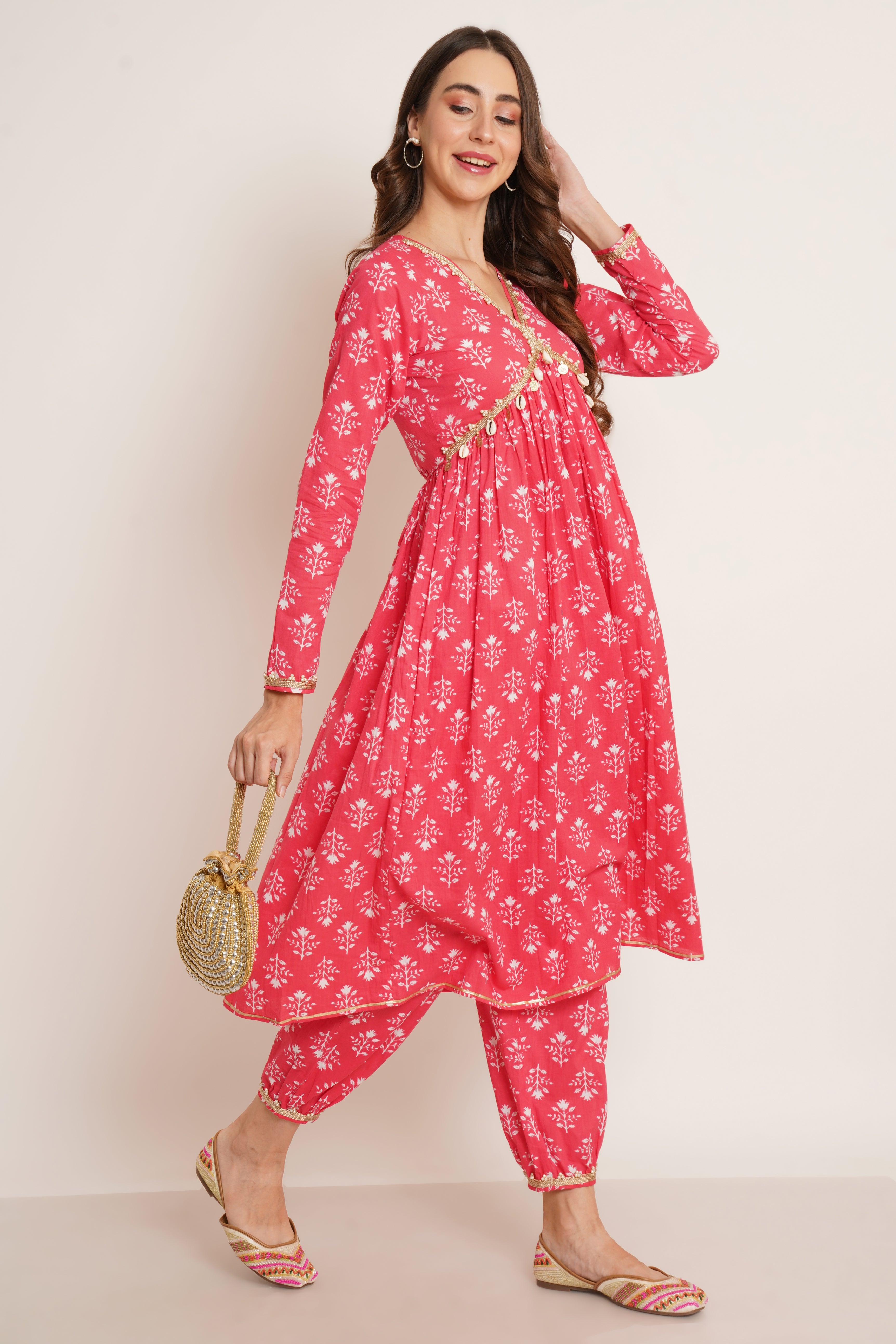 Floral Print Alia Cut Cotton Kurta Set for Women