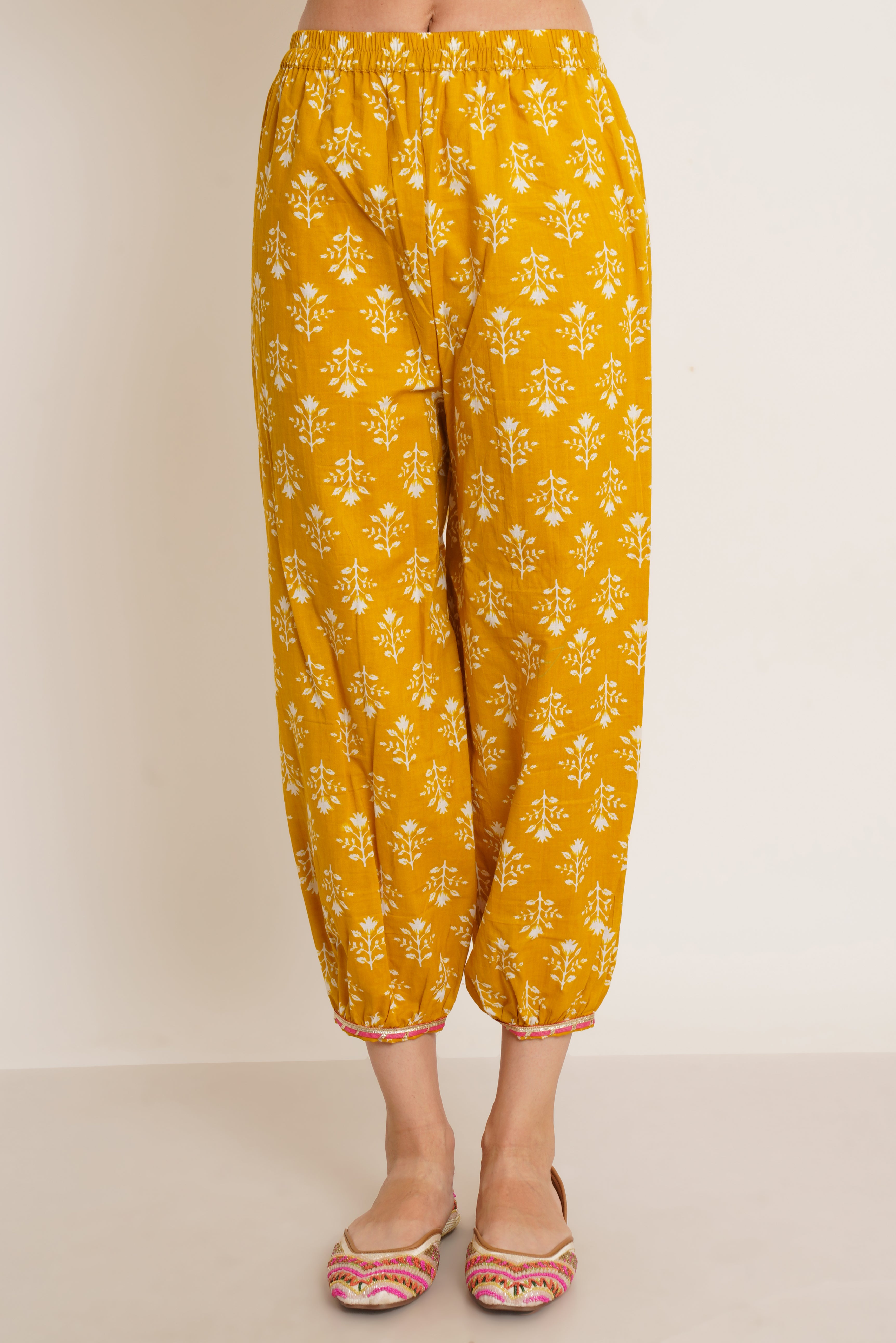 Mustard Yellow Cotton Kurta with Afghani Pant Set for Women