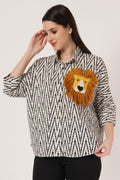 Jaipuri Cotton Oversized Shirt With Lion Motif For Women
