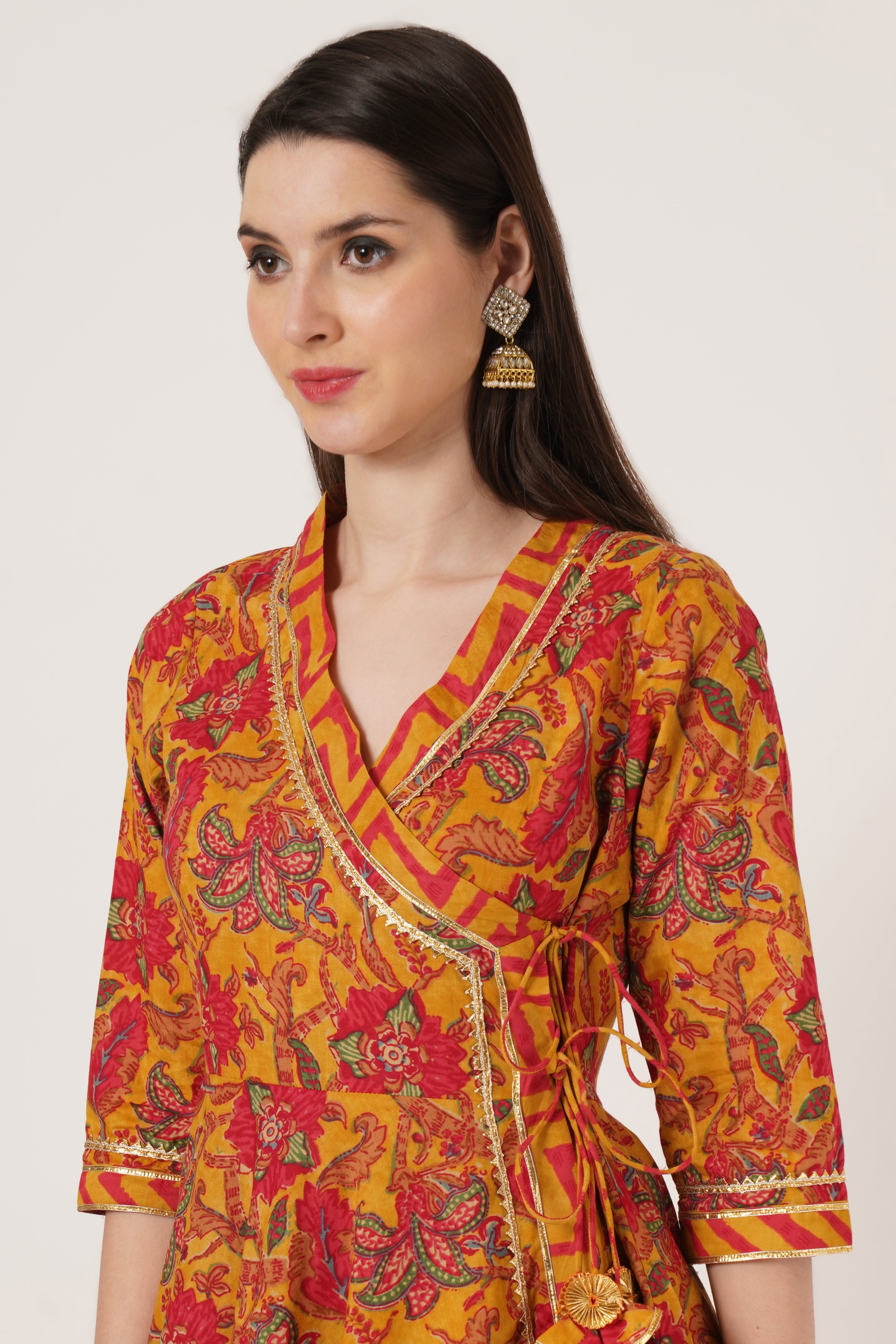 Rajasthani Angrakha Cotton Kurta Set with Palazzo For Women