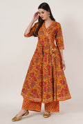 Ensemble Kurta en coton Rajasthani Angrakha avec Palazzo pour femme