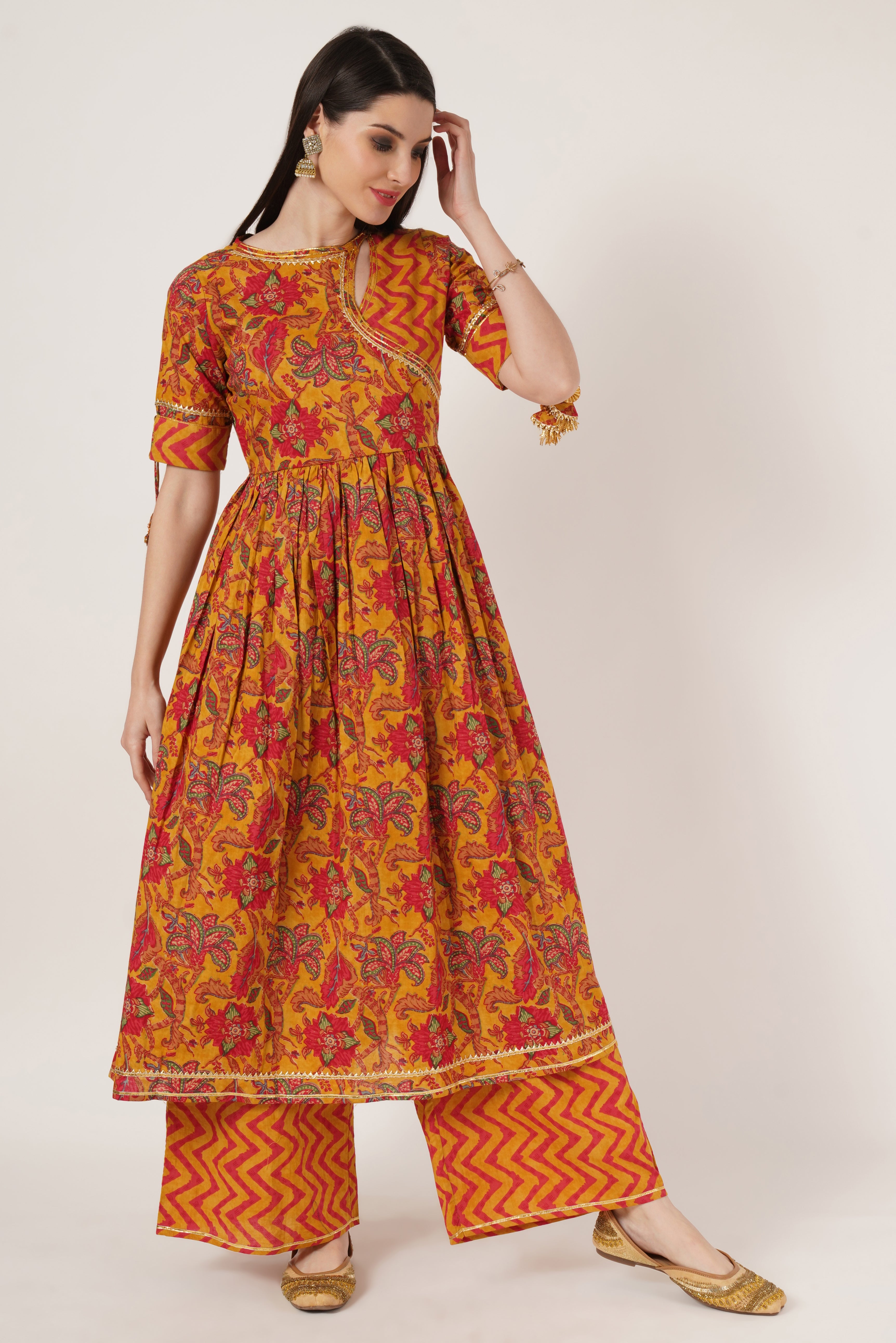 Designer Jaipuri Festive Kurta Palazzo Set For Women