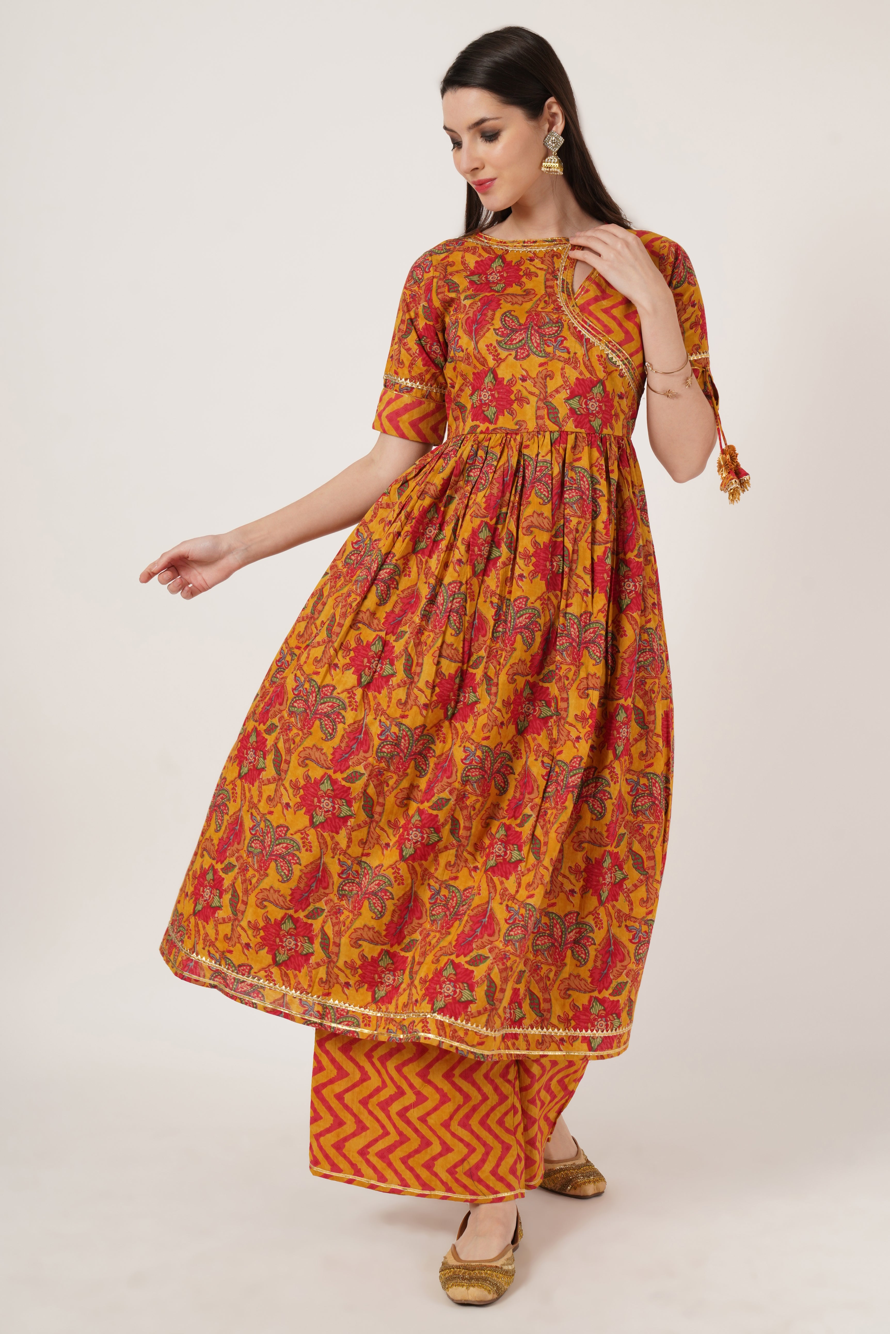 Designer Jaipuri Festive Kurta Palazzo Set For Women