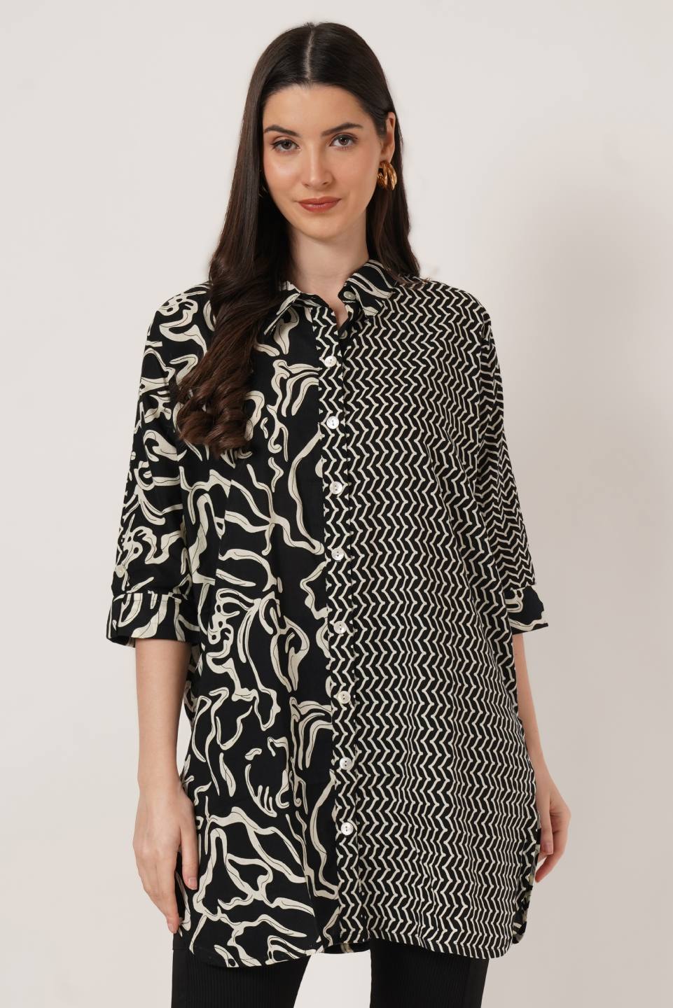Jaipuri Cotton Oversized Shirt With Graphic Prints For Women