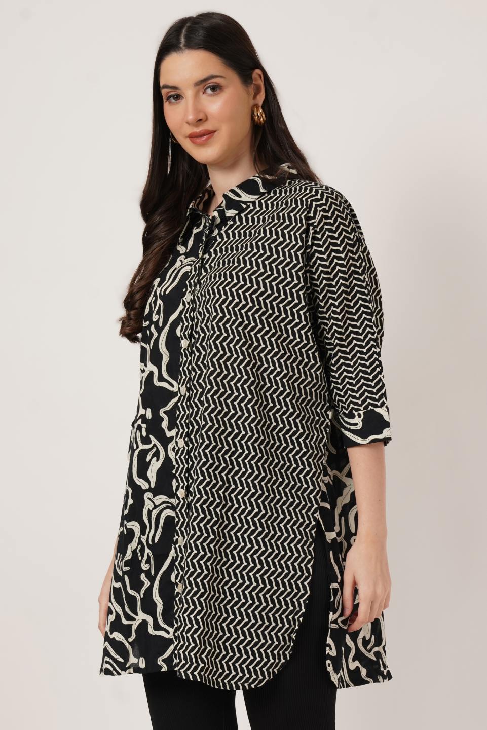 Jaipuri Cotton Oversized Shirt With Graphic Prints For Women