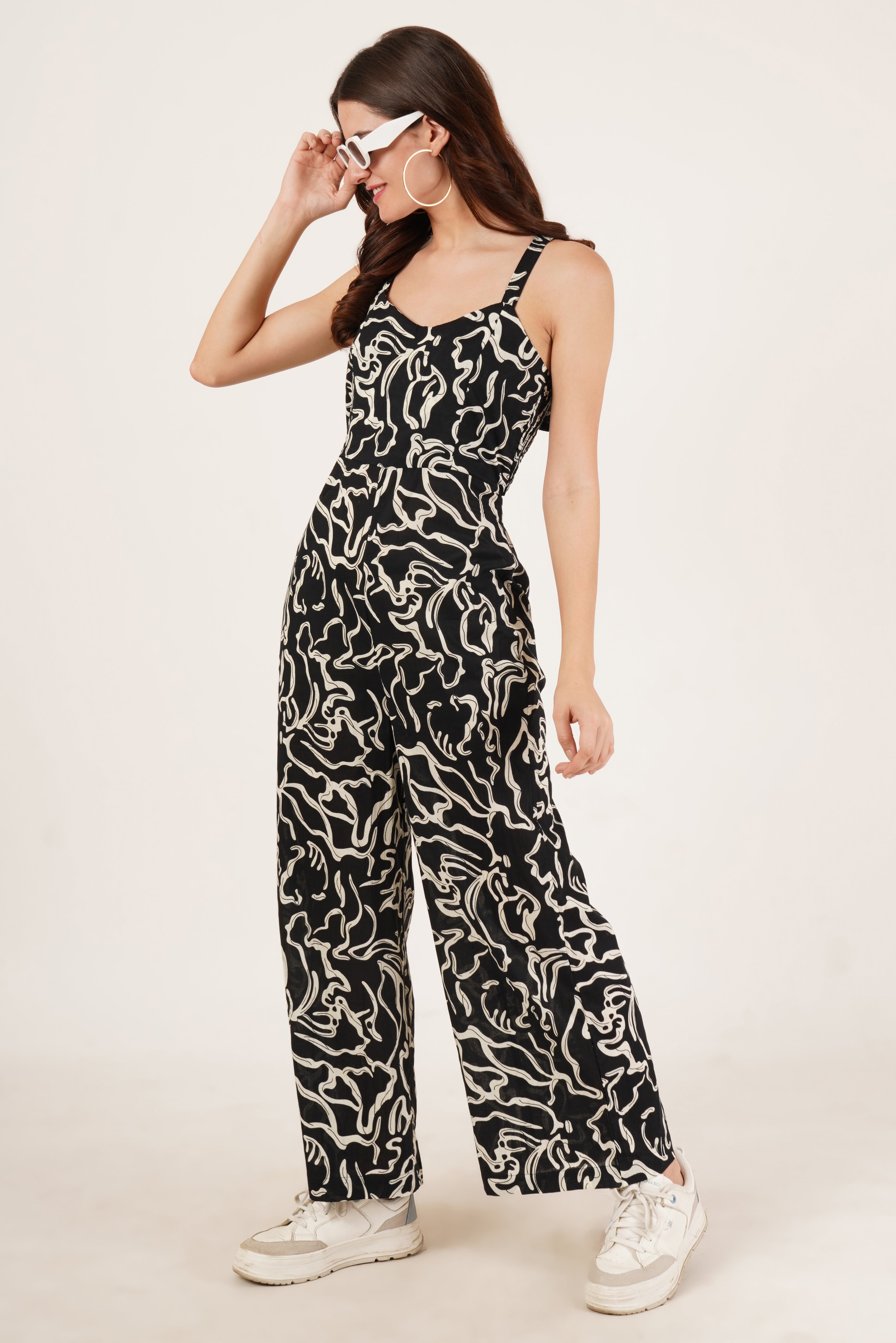 Modern Pattern Jumpsuit in Black for Women