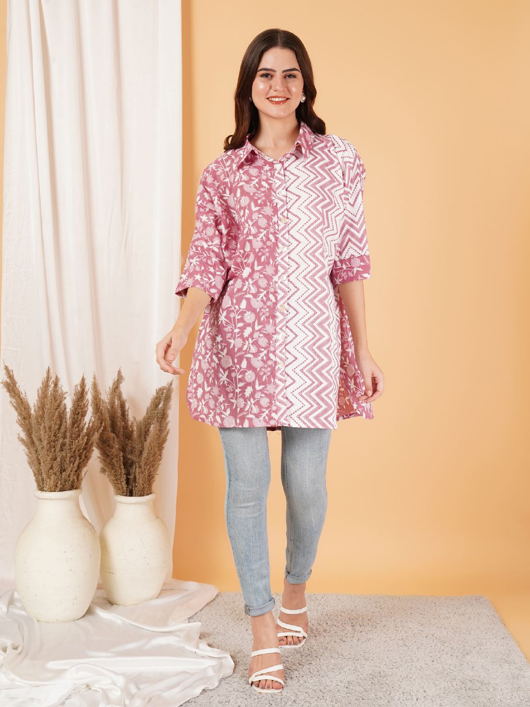 Boho-Chic-Kaftan-Oberteil aus Baumwolle für Damen