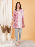 Pink Jaipuri Cotton Oversized LongLine Shirt for Women