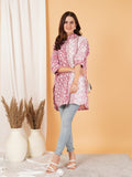 Pink Jaipuri Cotton Oversized LongLine Shirt for Women