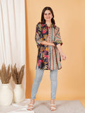 Pure Cotton Floral & Chevron Oversized Shirt For Women