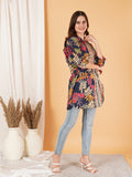 Pure Cotton Floral & Chevron Oversized Shirt For Women
