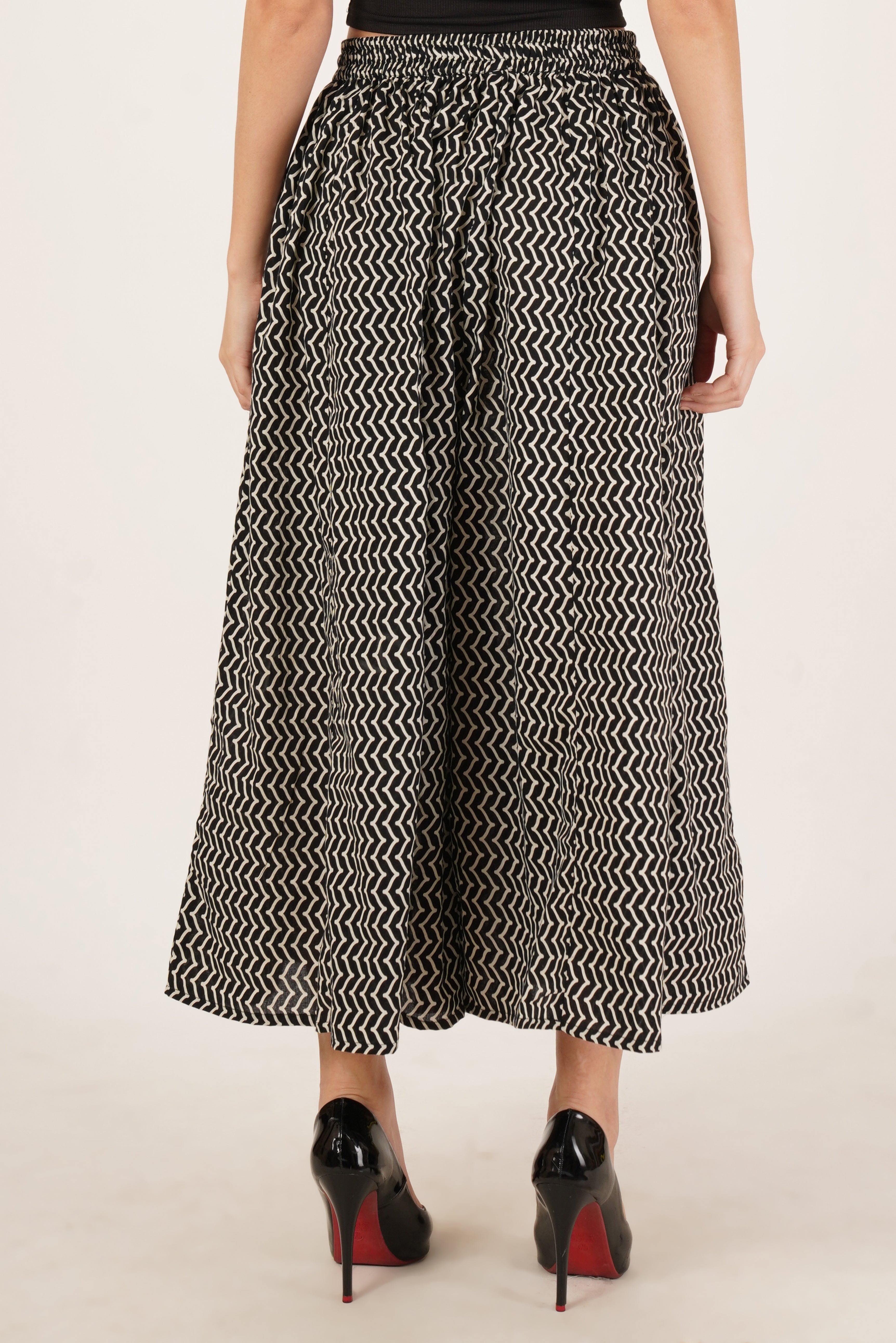 High-Waist Flared Palazzo with Geometric Print for Women