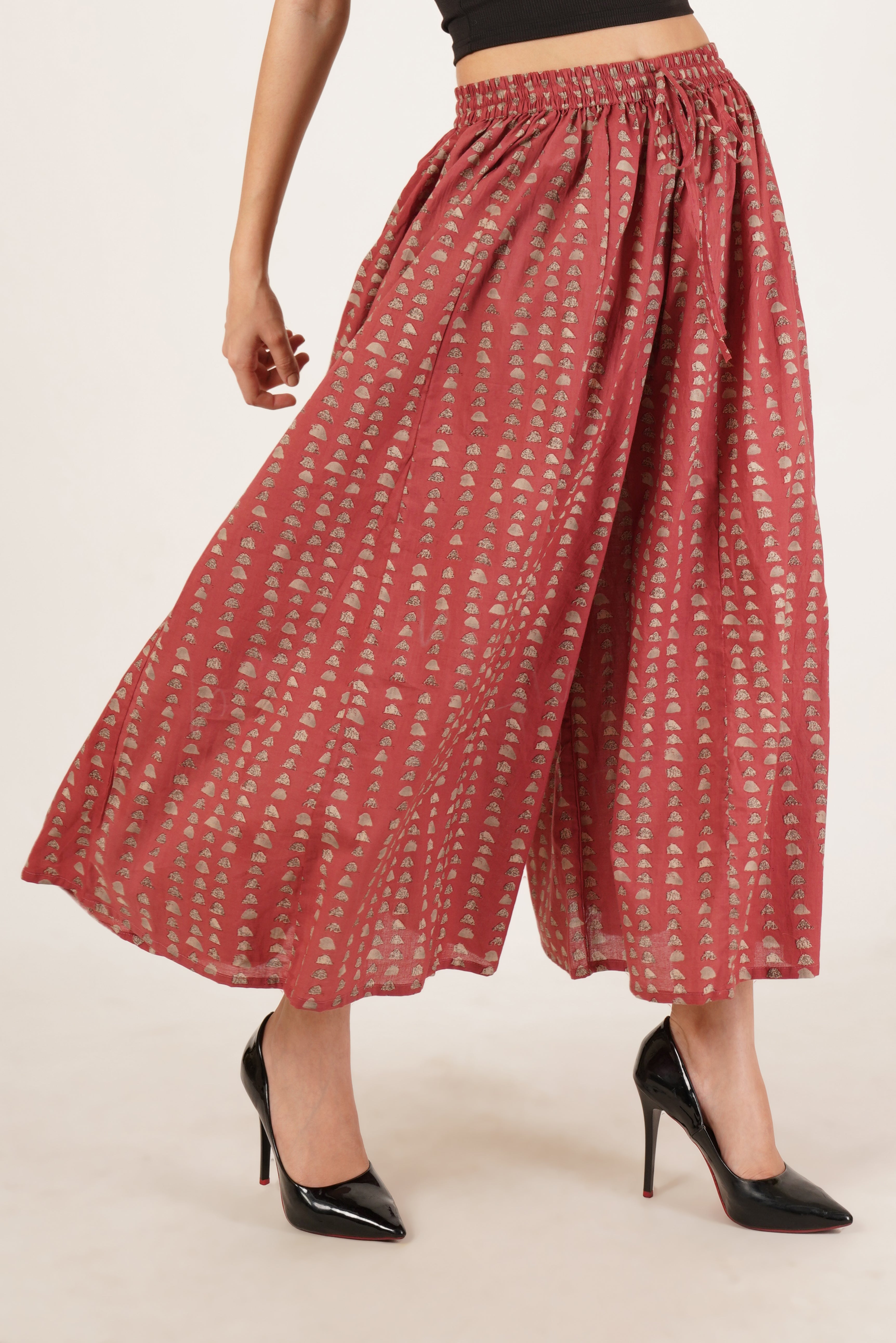 Bohemian Brick Red Flared Palazzo for Women