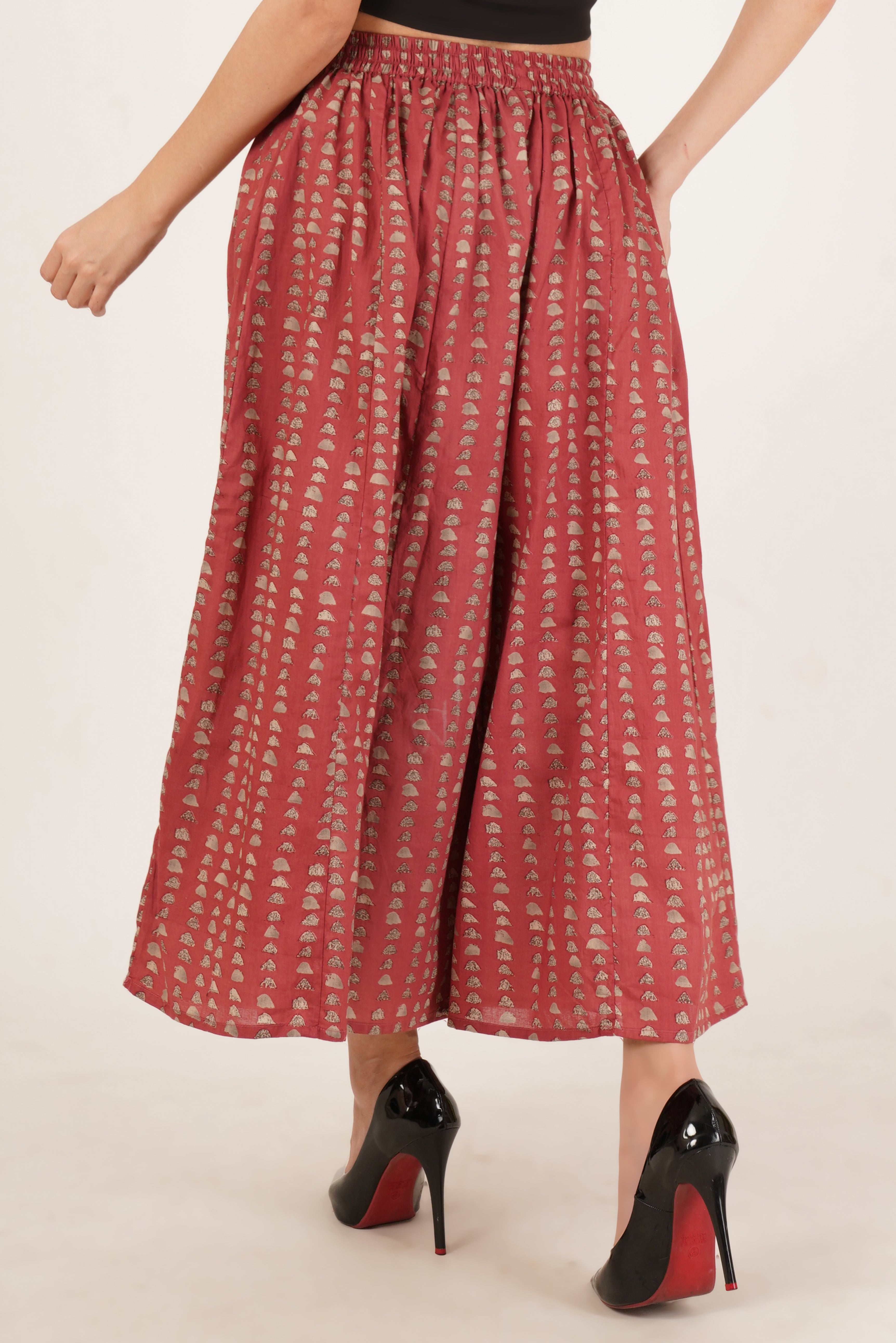 Bohemian Brick Red Flared Palazzo for Women