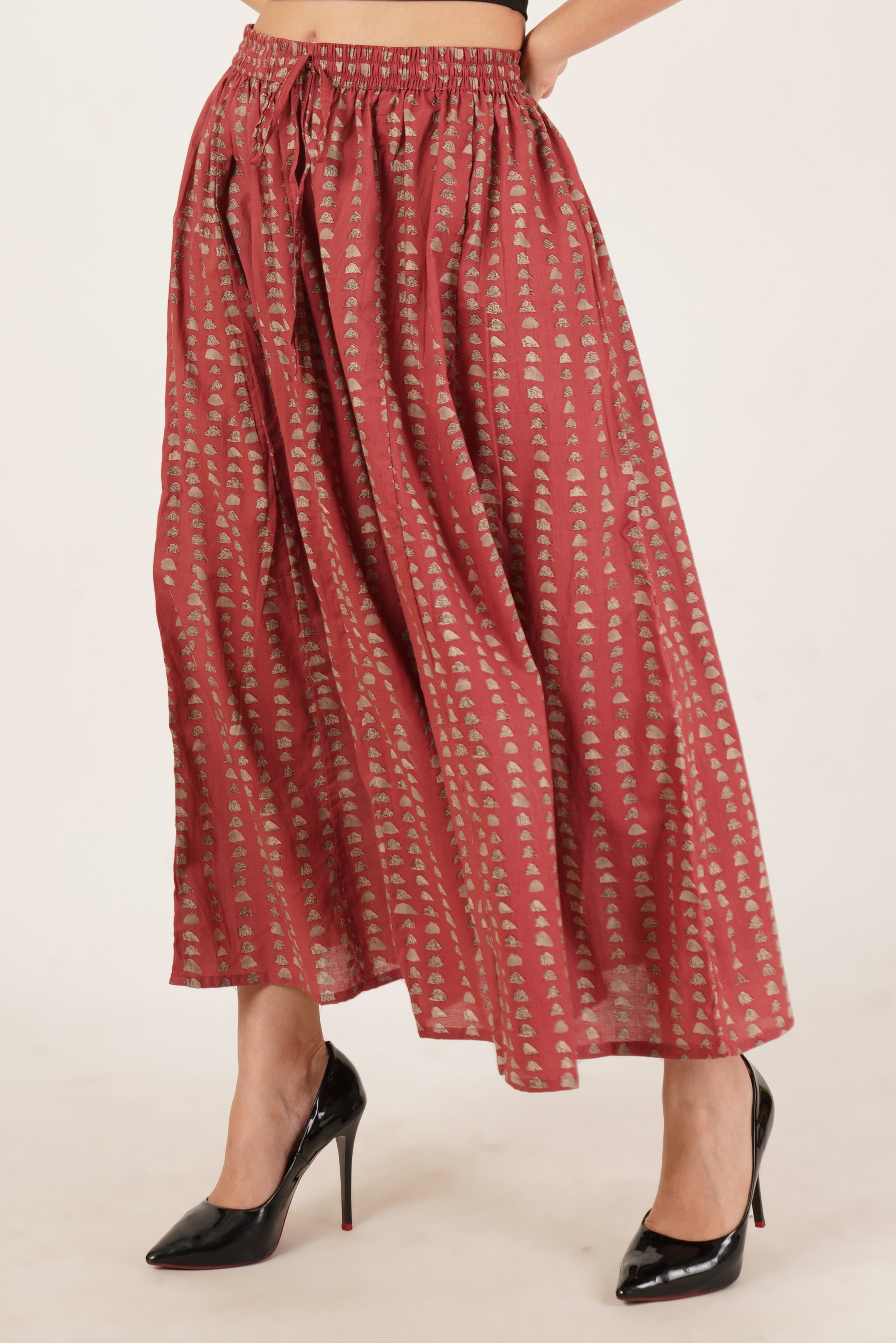 Bohemian Brick Red Flared Palazzo for Women