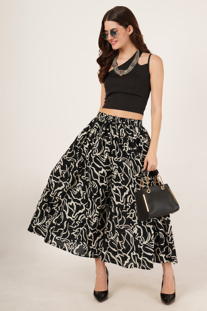 Monochrome Abstract Pattern Flared Palazzo for Women
