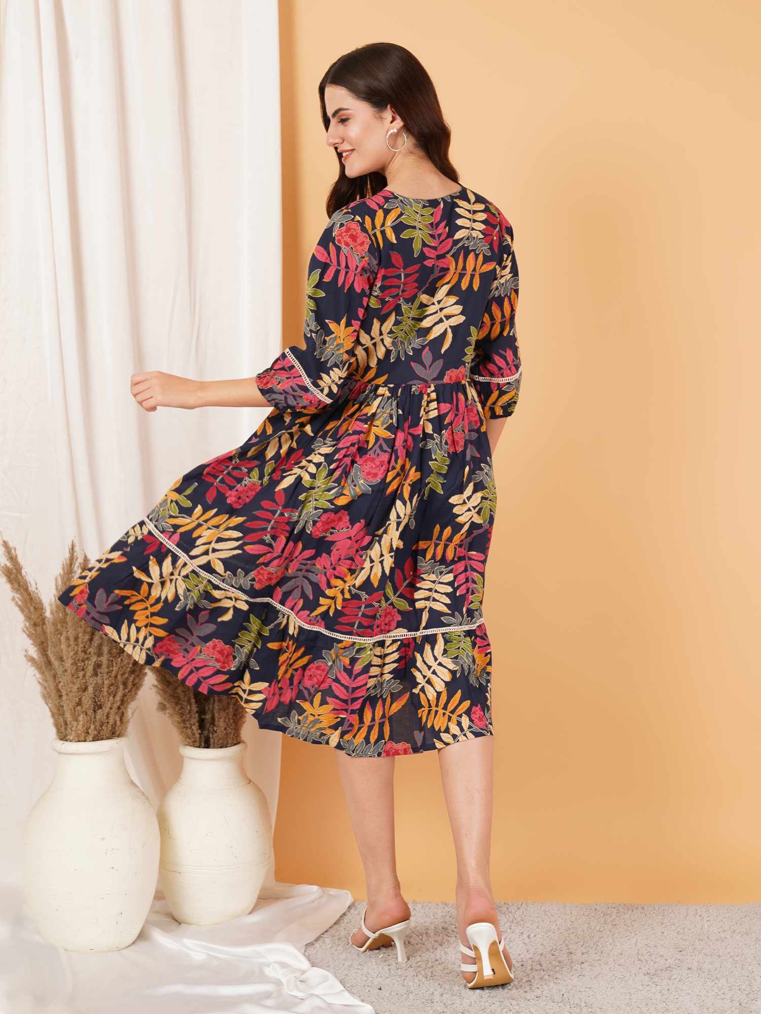 Robe évasée sans manches en coton pour femme