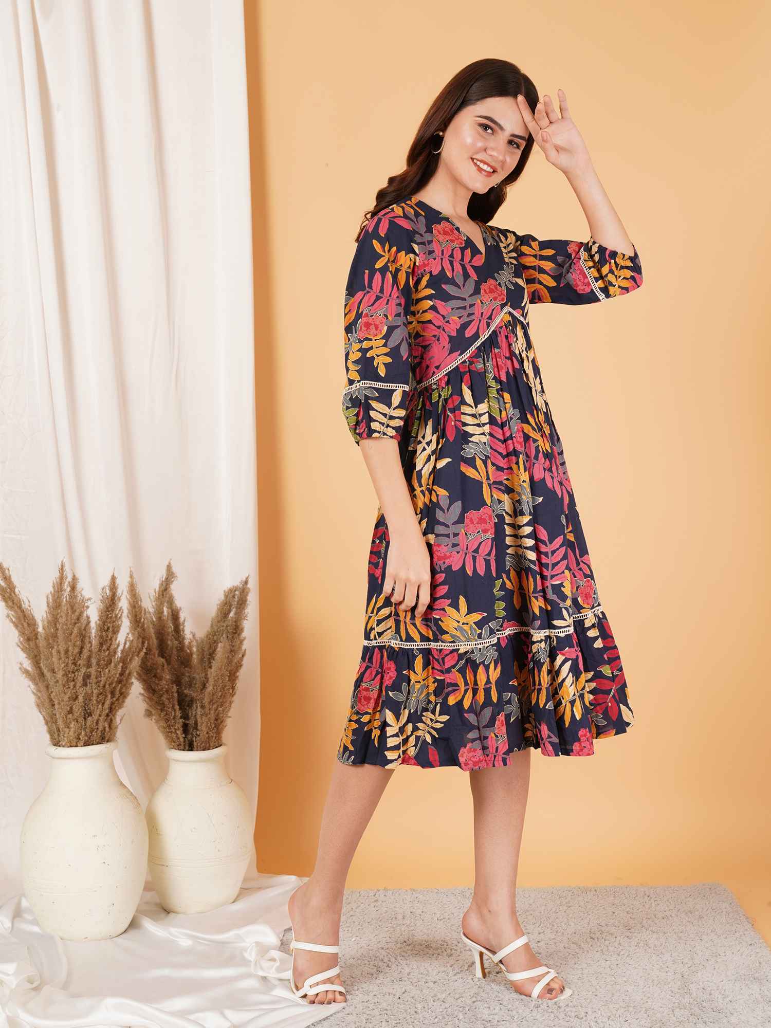 Robe évasée sans manches en coton pour femme