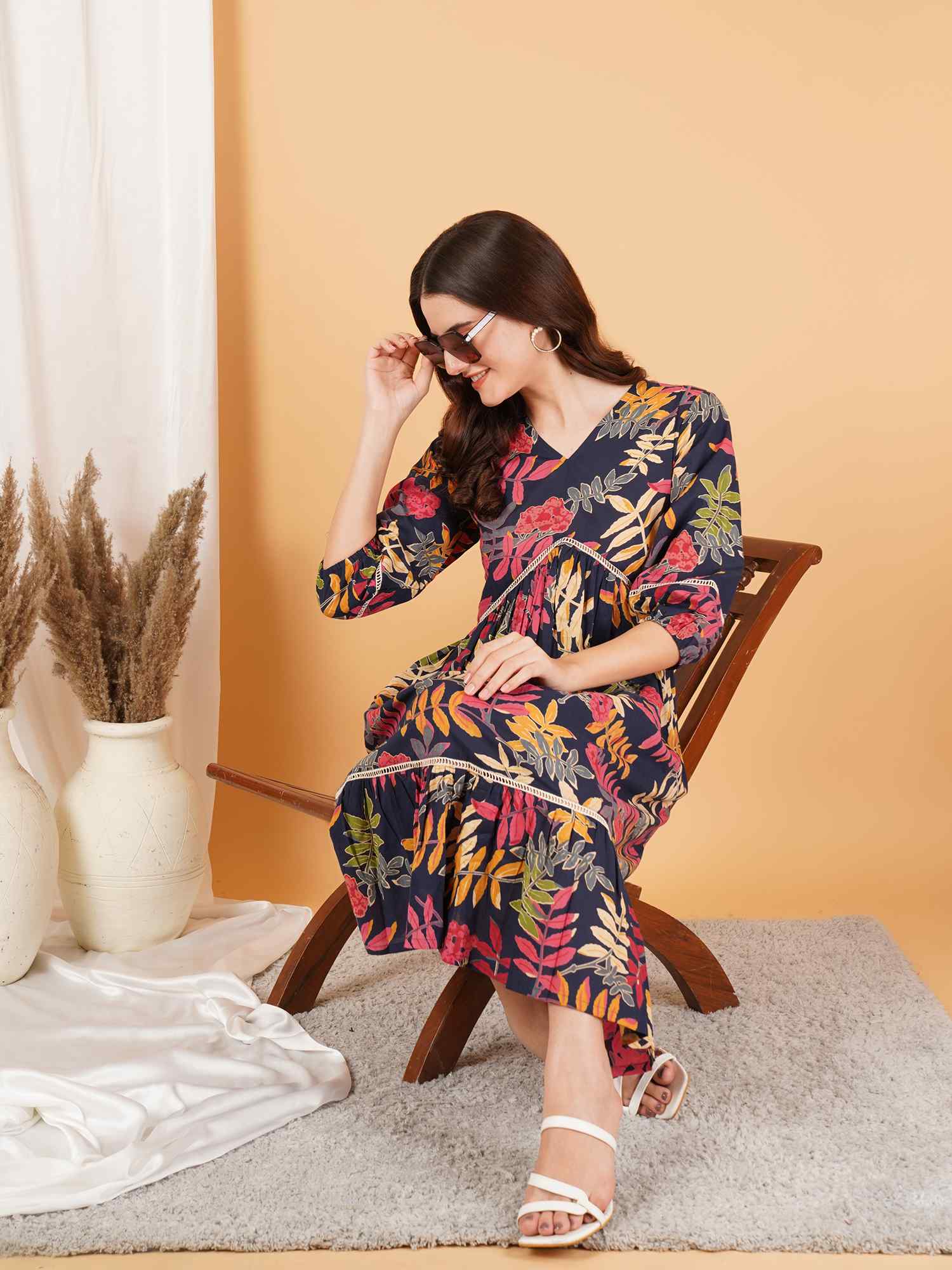 Robe évasée sans manches en coton pour femme