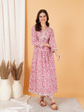 Ensemble Kurta en coton rose avec pantalon pour femme