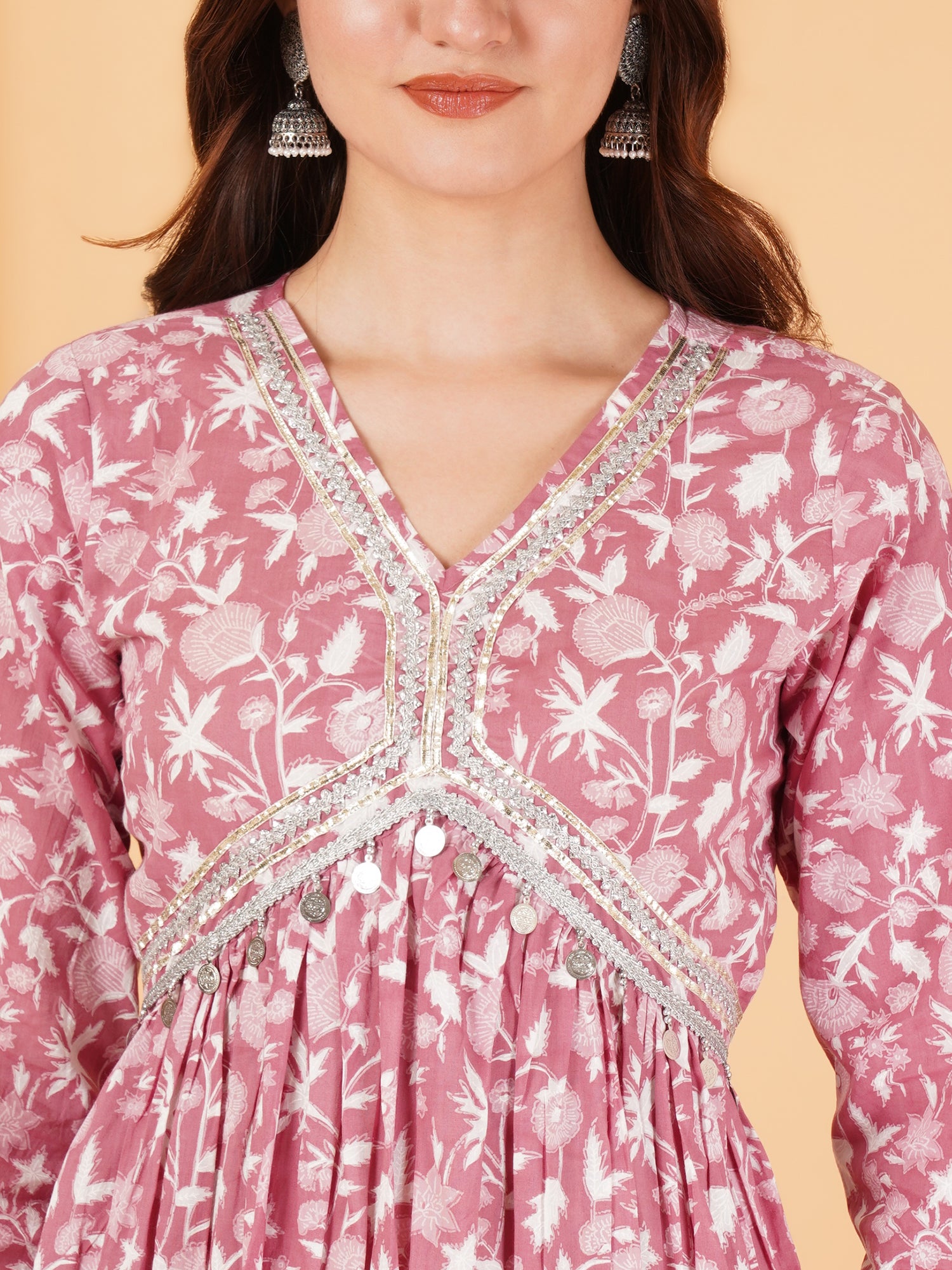 Pink Alia Cut Cotton Kurta with Pant Set For Women