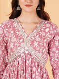 Ensemble Kurta en coton rose avec pantalon pour femme
