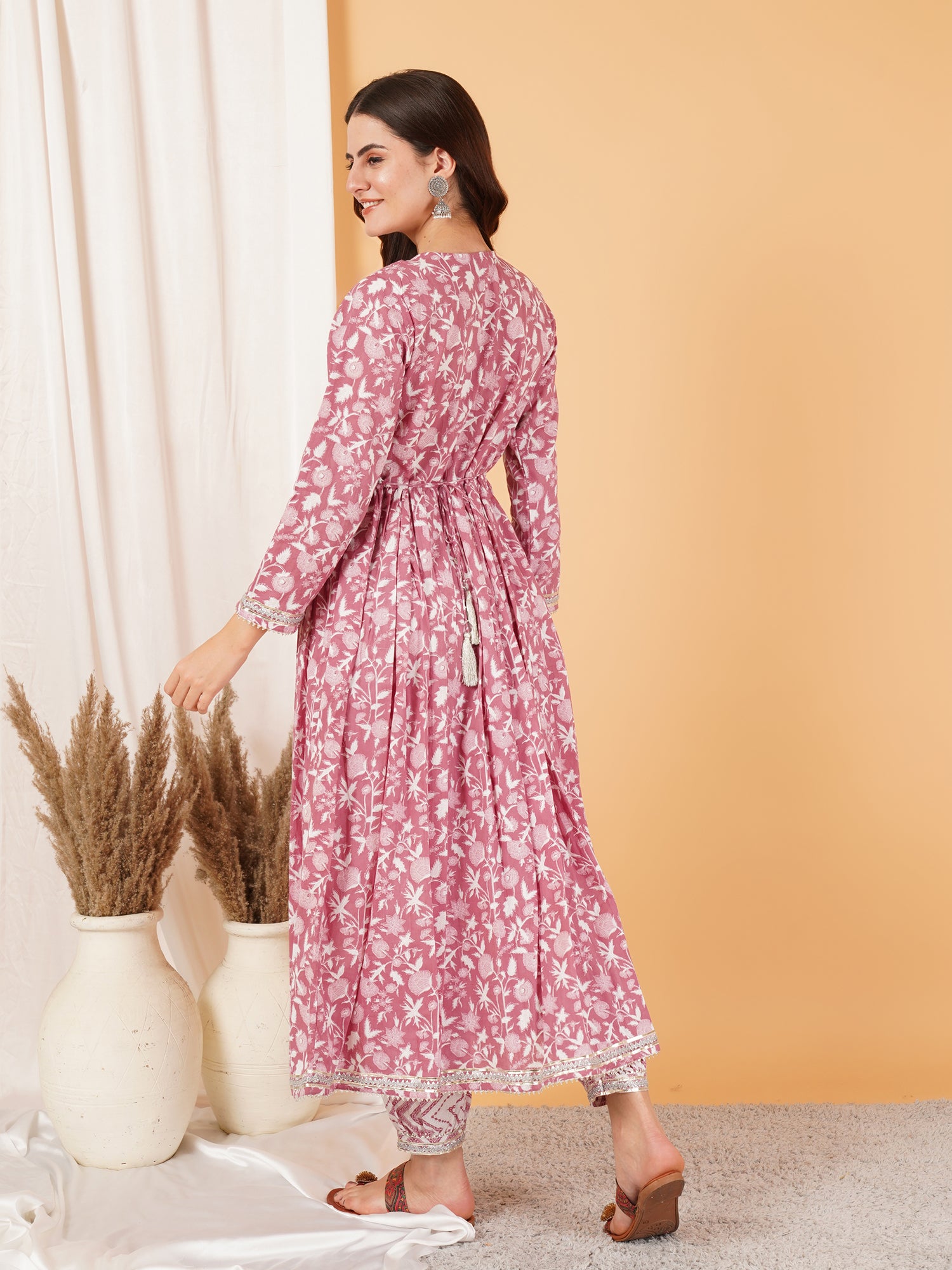 Pink Alia Cut Cotton Kurta with Pant Set For Women